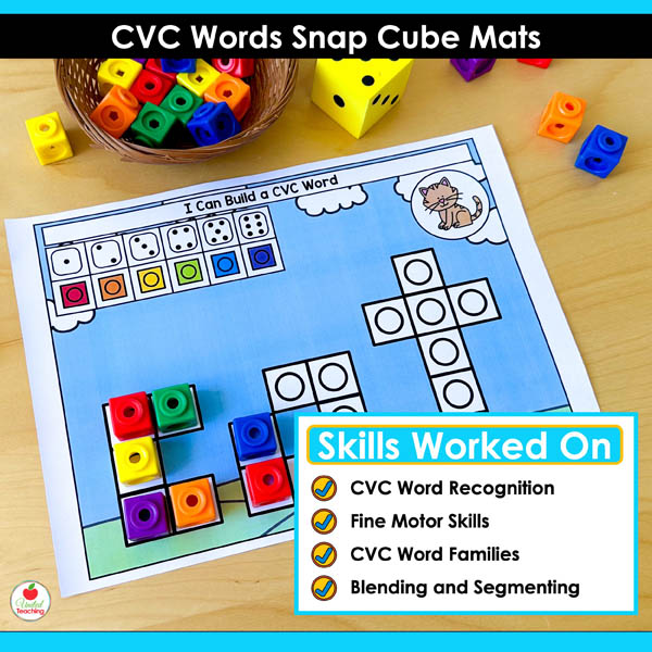 Skills worked on by the CVC Words Snap Cube Mats