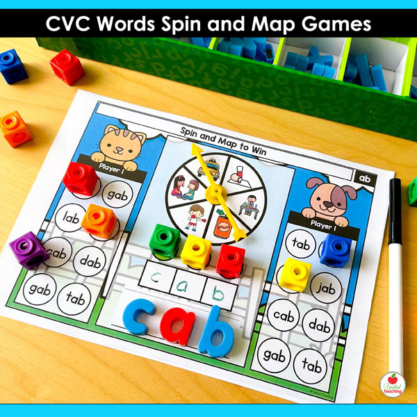 -ab word family CVC Words Spin and Map Partner Game