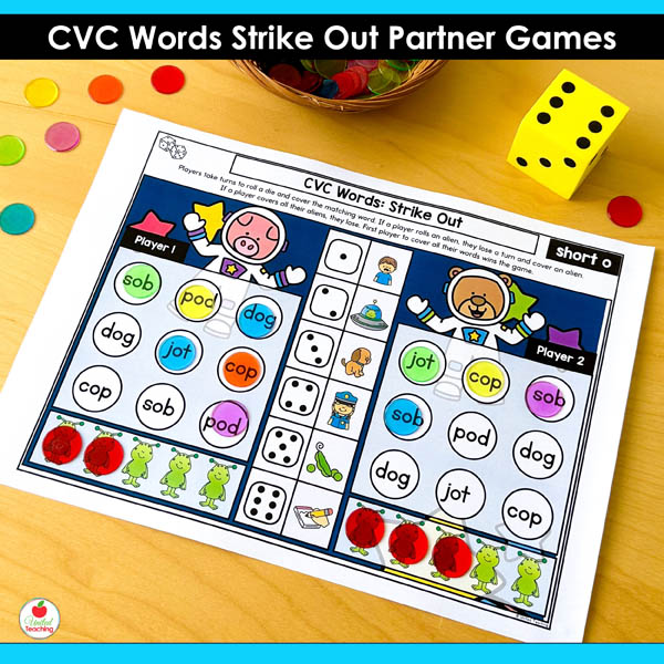 short o CVC Words Strike Out Partner Game
