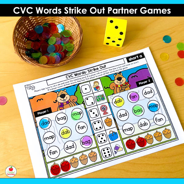short a CVC Words Strike Out Partner Game