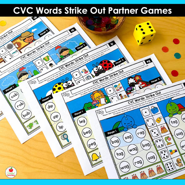 Collection of CVC Words Strike Out Partner Games