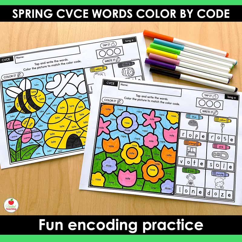 CVCE Color by Code Spring Worksheets