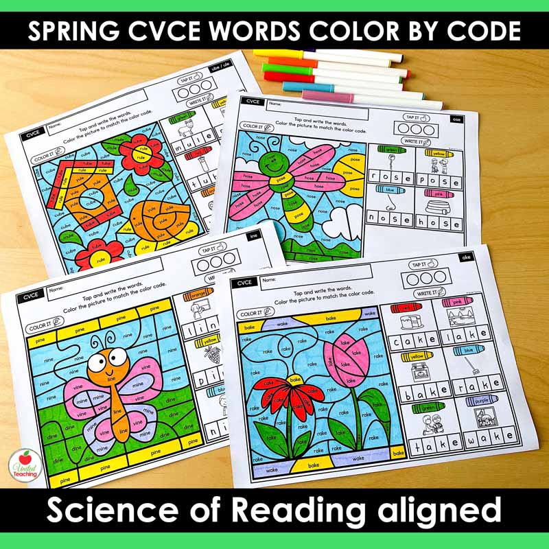 CVCE Color by Code Spring Worksheets