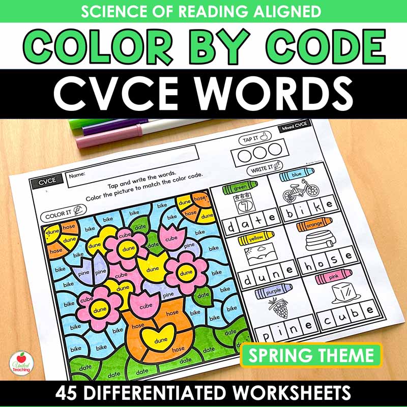 CVCE Color by Code Spring Worksheets