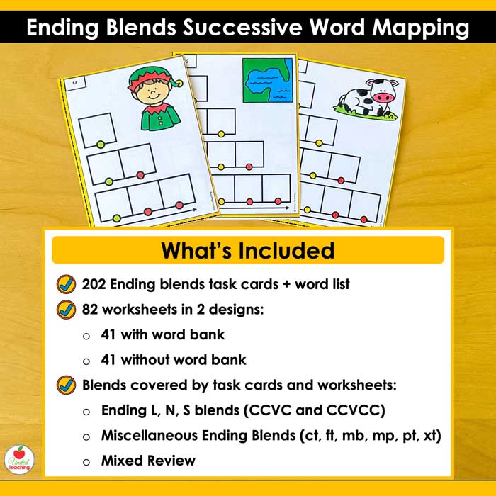 What's included in the Ending Blends Successive Word Mapping Packet