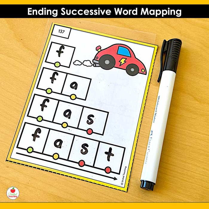 Ending blends successive word mapping task card