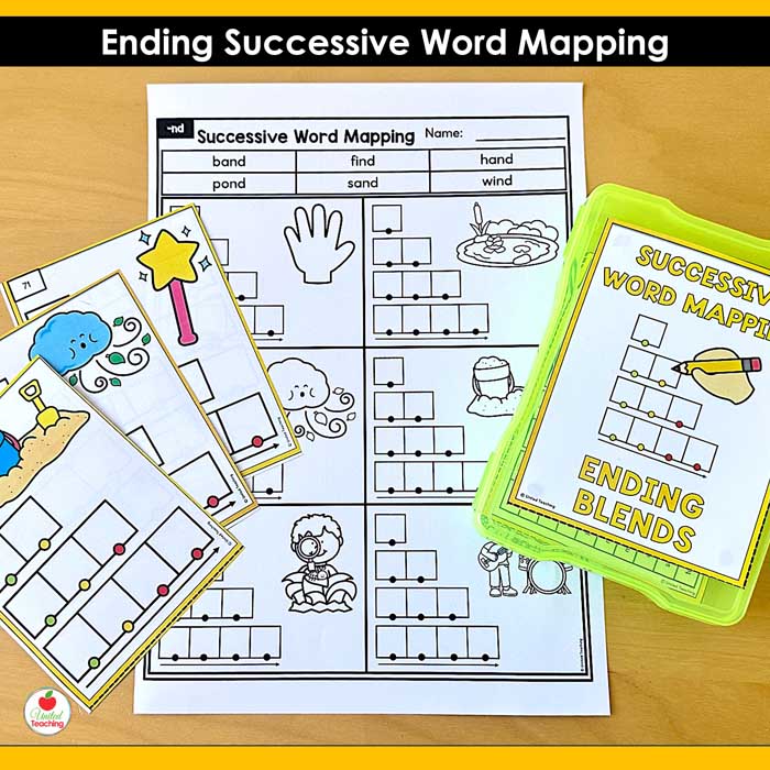 Ending blends successive word mapping task cards and worksheet