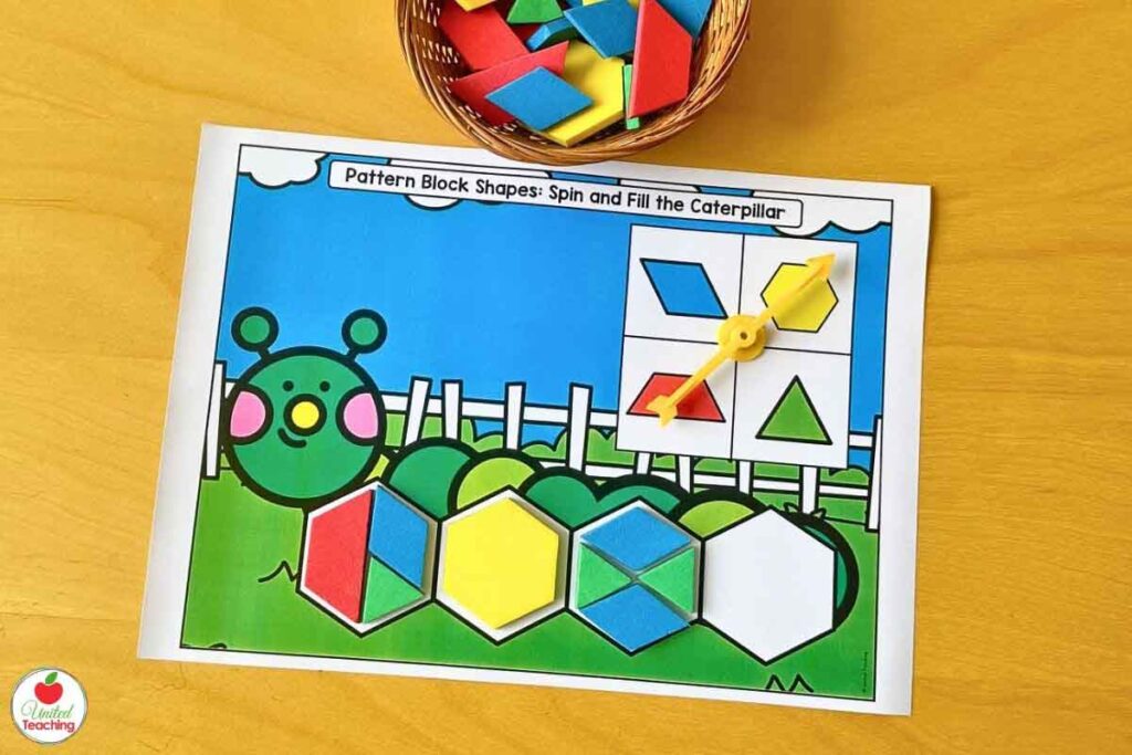 Spin and fill a caterpillar pattern block mat for springmath centers