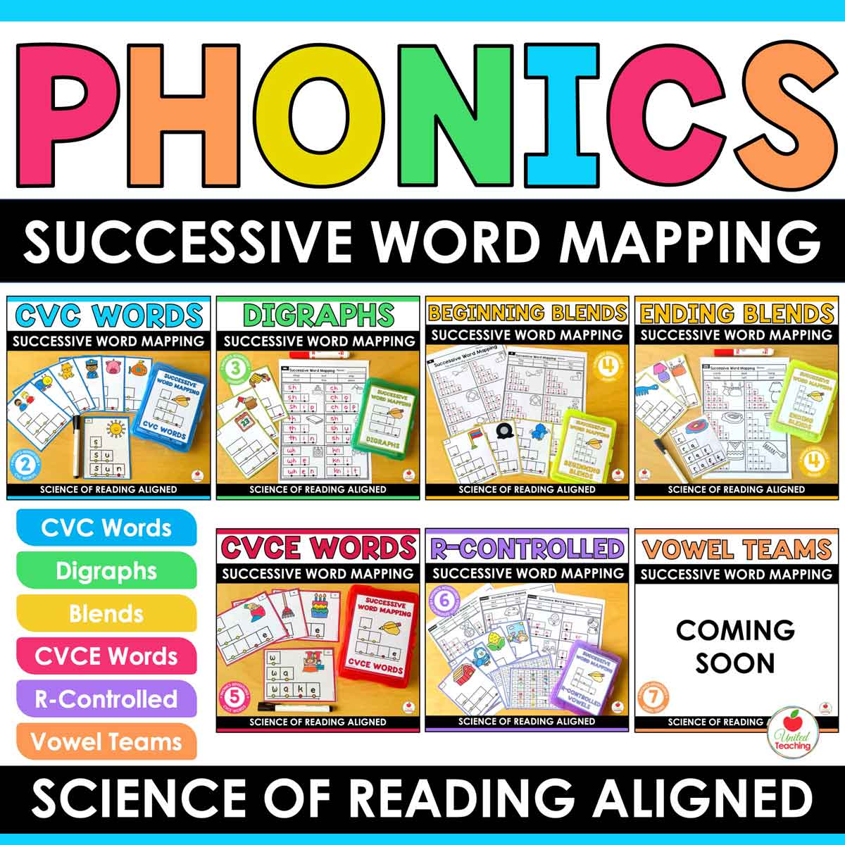 Phonics Successive Word Mapping Task Cards and Worksheets Bundle