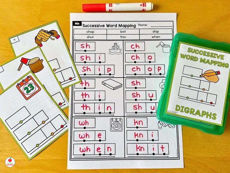 Digraphs Successive Word Mapping Task Cards and Worksheet