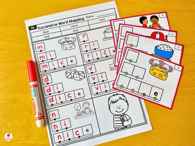 CVCE Successive Word Mapping Task Cards and Worksheets