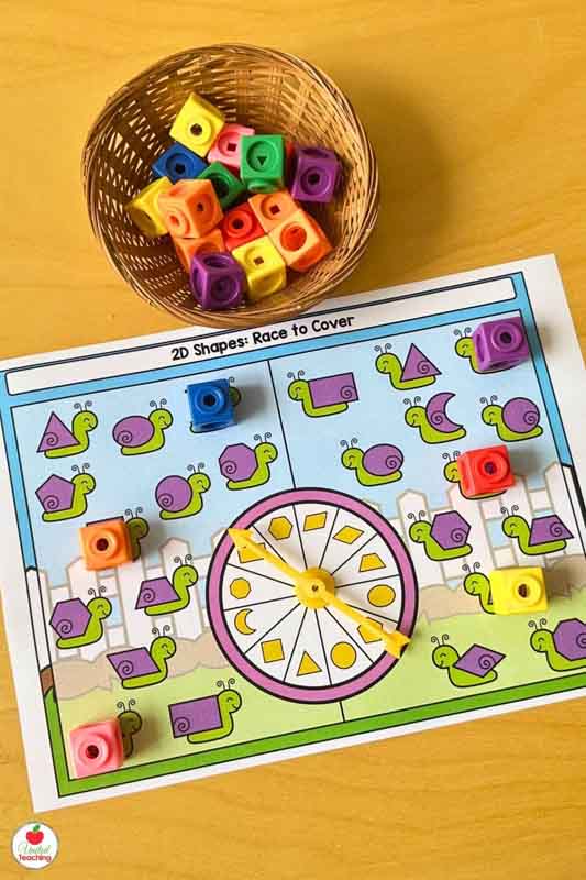 2D shapes race to cover spring snails math game