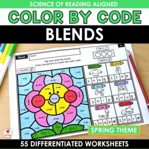 Blends Color by Code Spring Worksheets