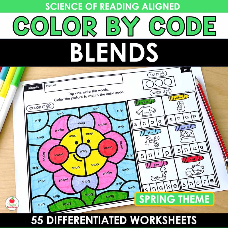 Blends Color by Code Spring Worksheets