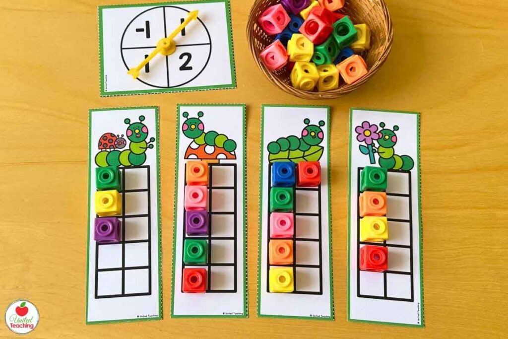 Spring race to fill a ten frame caterpillar math center