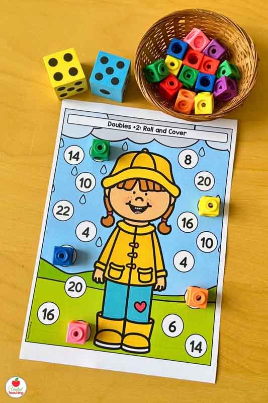 Spring Doubles +2 Roll and Cover Math Game