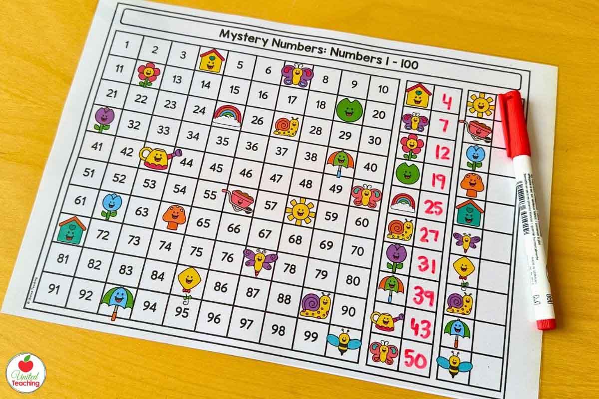 Spring mystery numbers mat 1 to 100