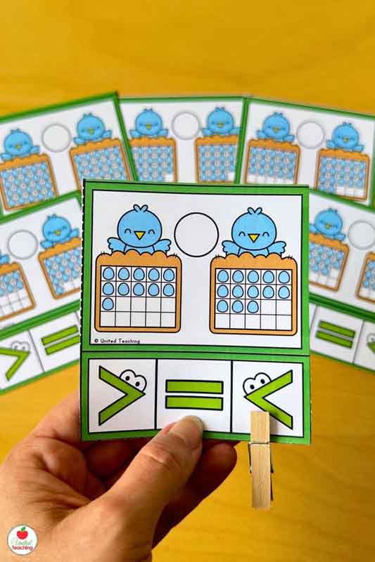 Spring number comparison clip cards