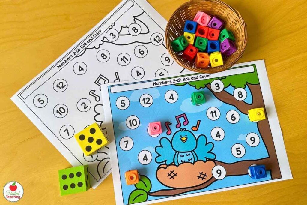 Sping Roll and Cover Numbers 2 to 12 Math Game