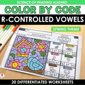 R-Controlled Vowels Color by Code Spring Worksheets