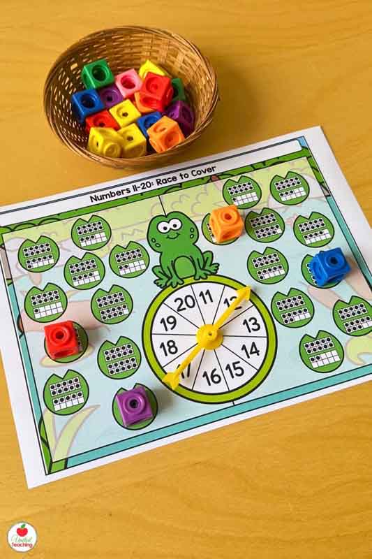 Spring race to cover math game with ten frames for numbers 11 to 20