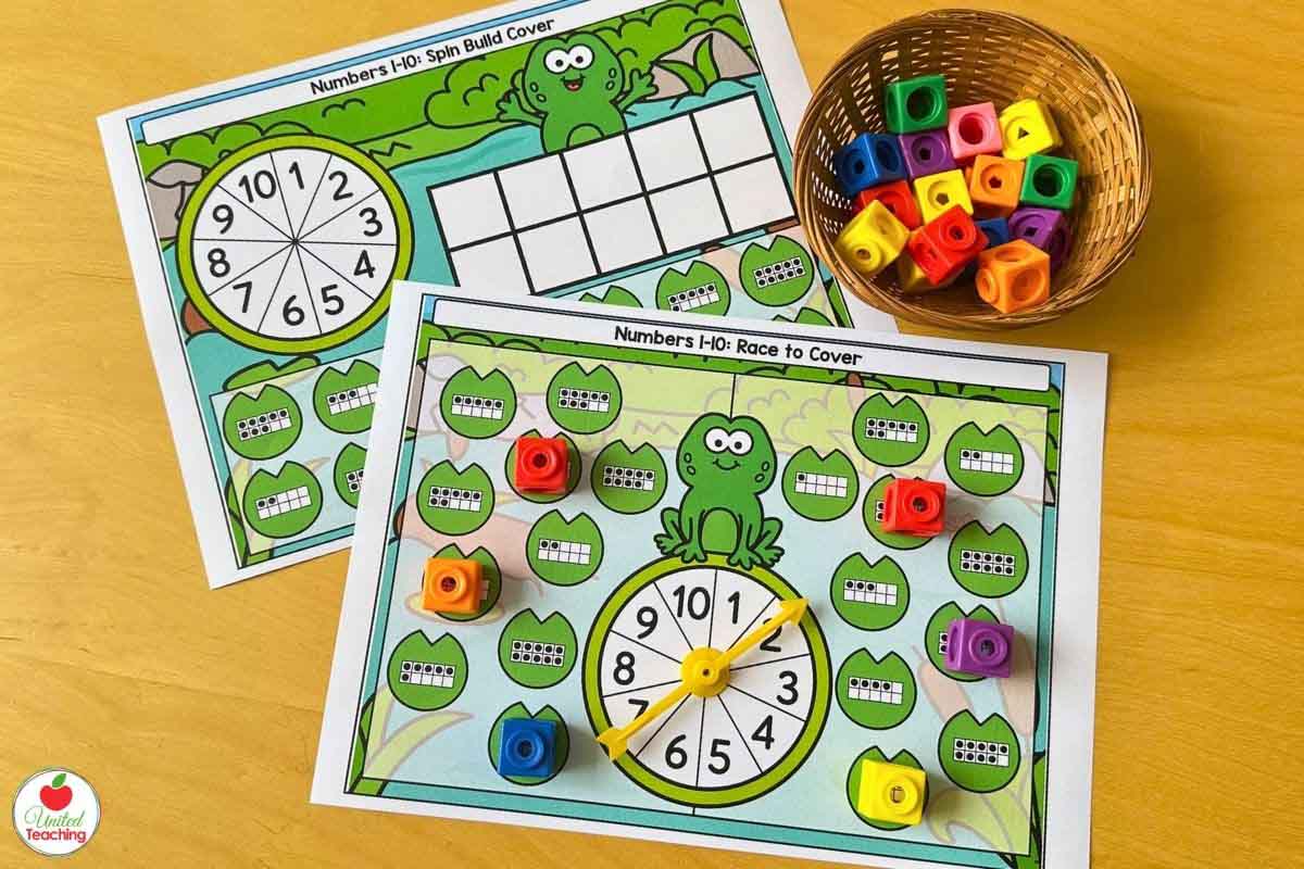Spring numbers 1 to 10 ten frame counting math centers