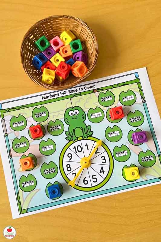Spring ten frames race to cover game for numbers 1 to 10