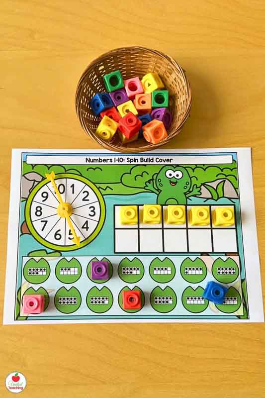 Spring ten frames math activity - spin build and cover - for numbers 1 to 10