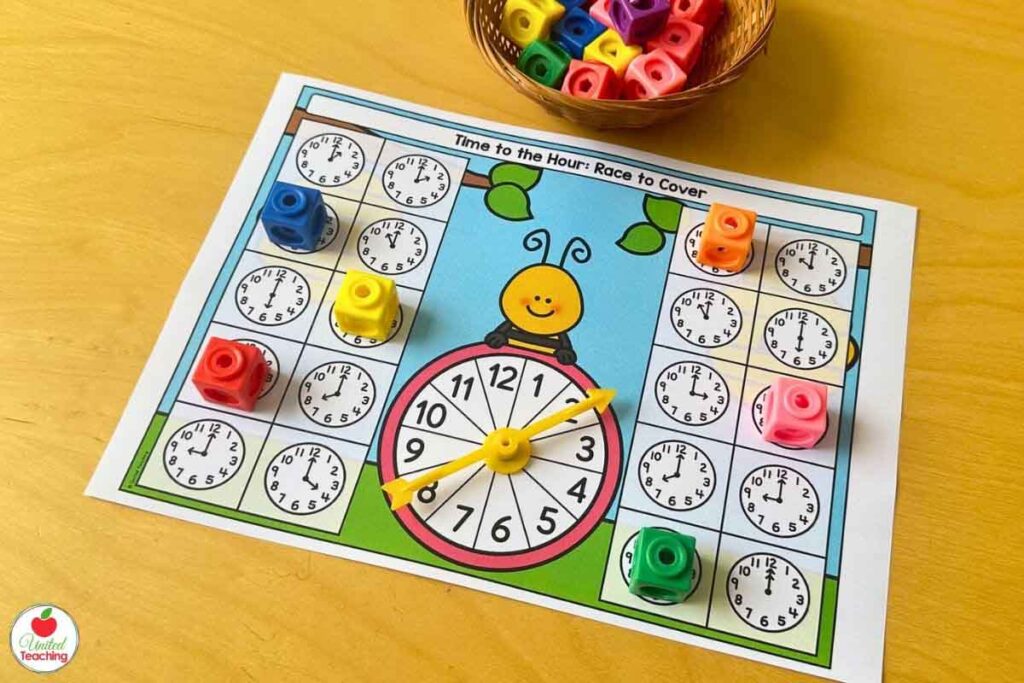 Time to the hour Spring race to cover math game