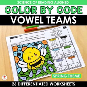 Vowel Teams Color by Code Spring Worksheets