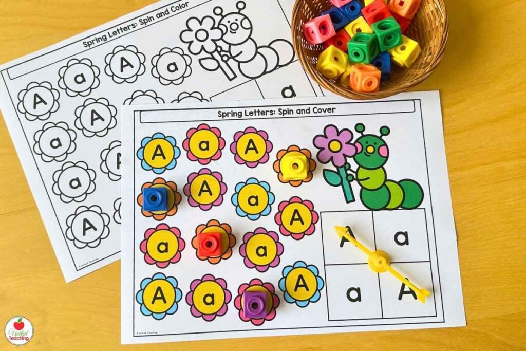 Spring Alphabet Letters Spin and Cover Games
