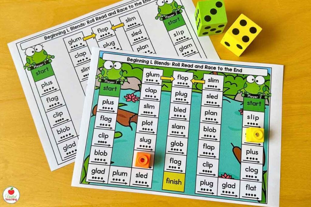 Beginning blends race to the end spring-themed game and worksheet