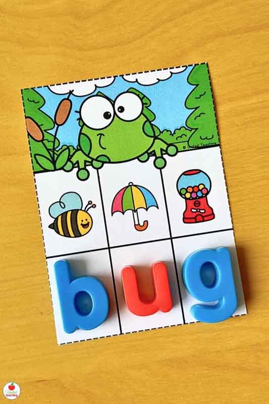CVC myster word task card for spring phonics practice