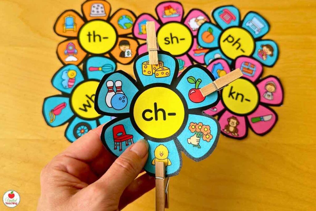 Spring beginning and ending digraphs clip cards