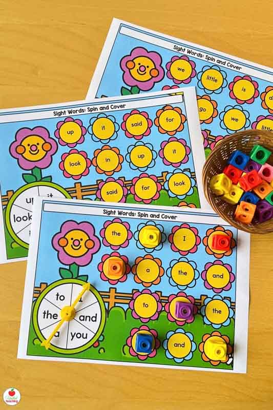 Spring pre-primer sight word spin and cover games