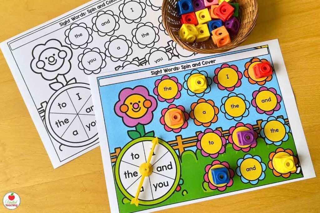 spring pre-primer sight word game and worksheet