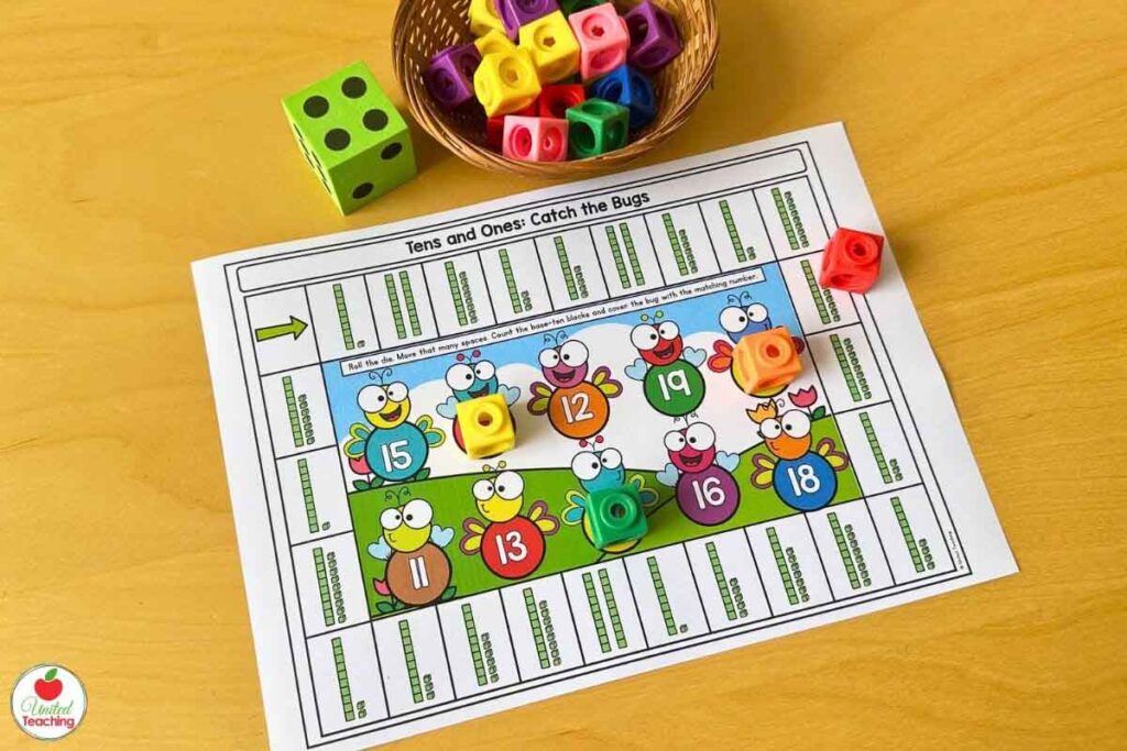 Spring math game for ten and ones - Catch the bug