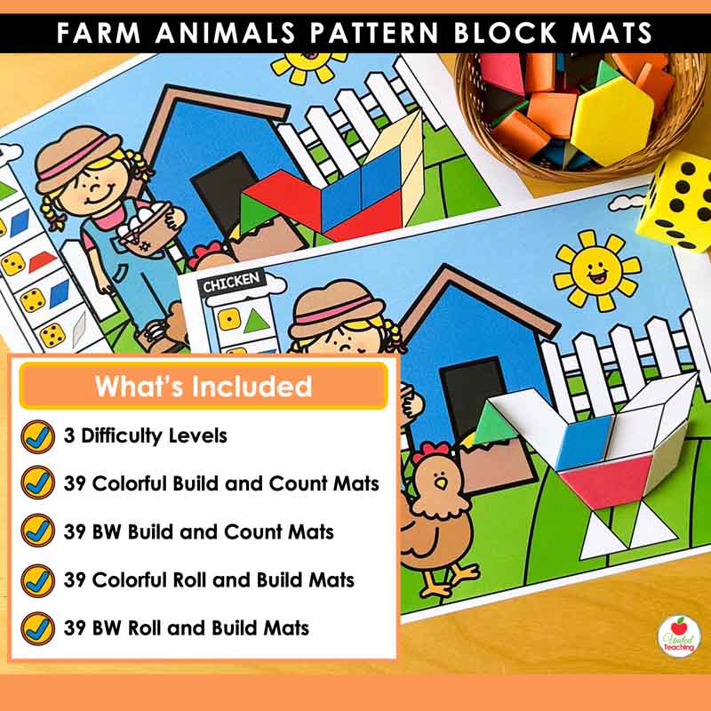 Farm animals pattern block mats
