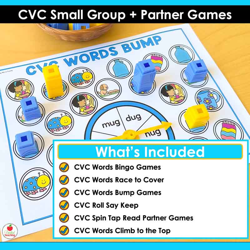 What's included in the CVC Words Small Group and Partner Games Bundle
