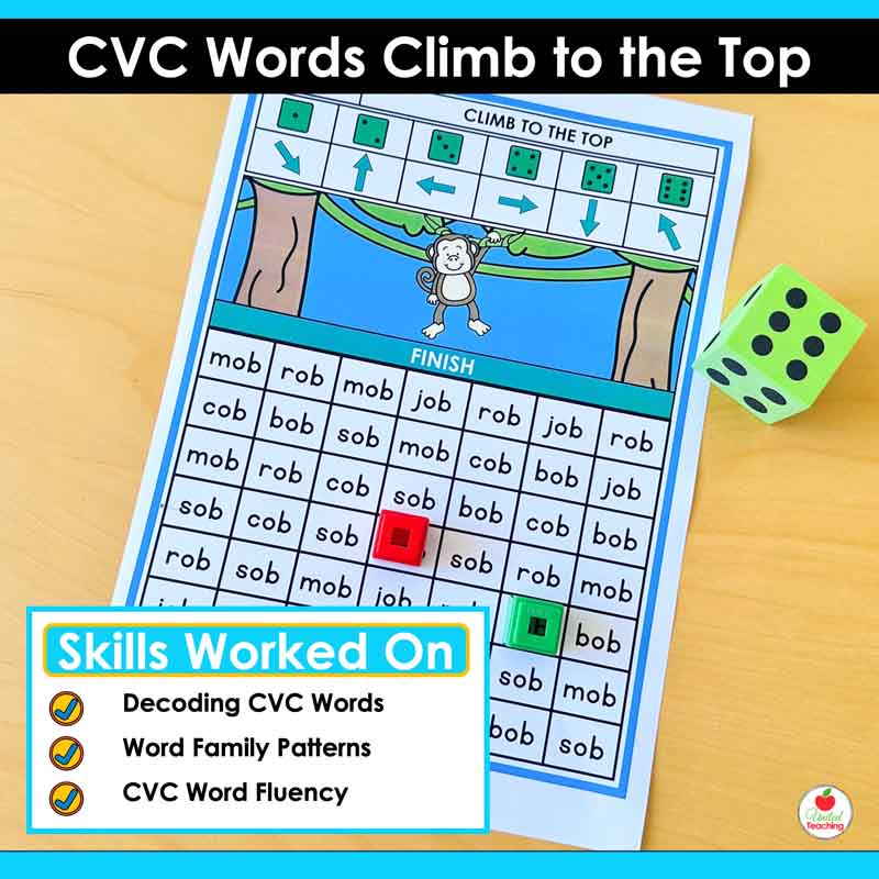 Skills worked on by the CVC Words Climb to the Top Games