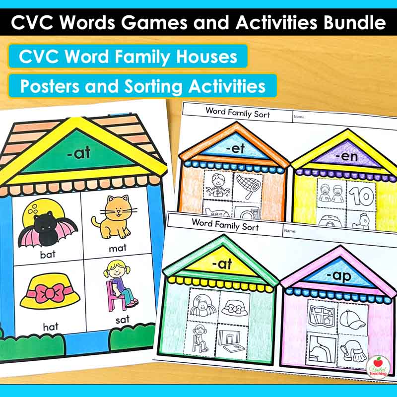 CVC Word Family House Posters and Sorting activities