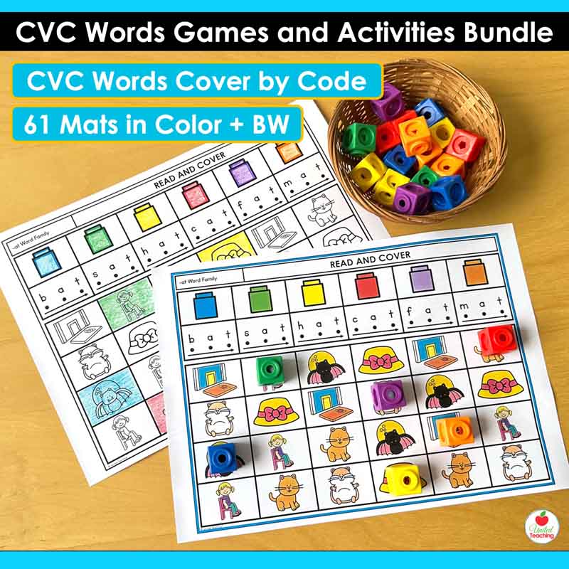 CVC Words Search and Cover Mats and Worksheets