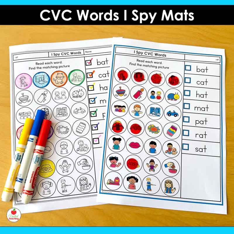 I Spy CVC Words Mats in color and bw