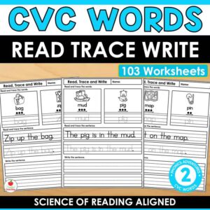 CVC Words Read Trace and Write Sentence Worksheets