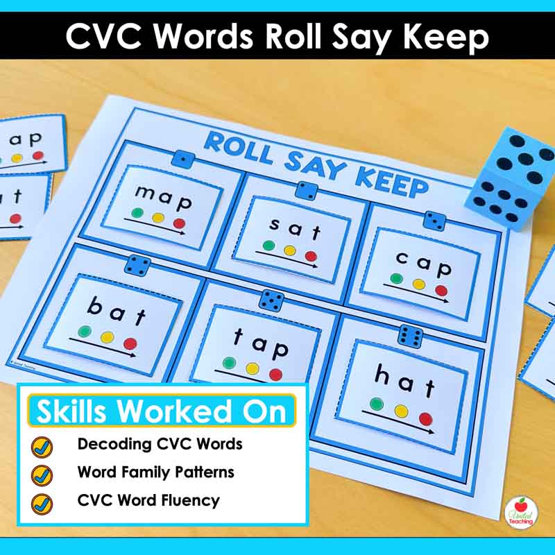Skills worked on by the CVC Words Roll Say Keep Game
