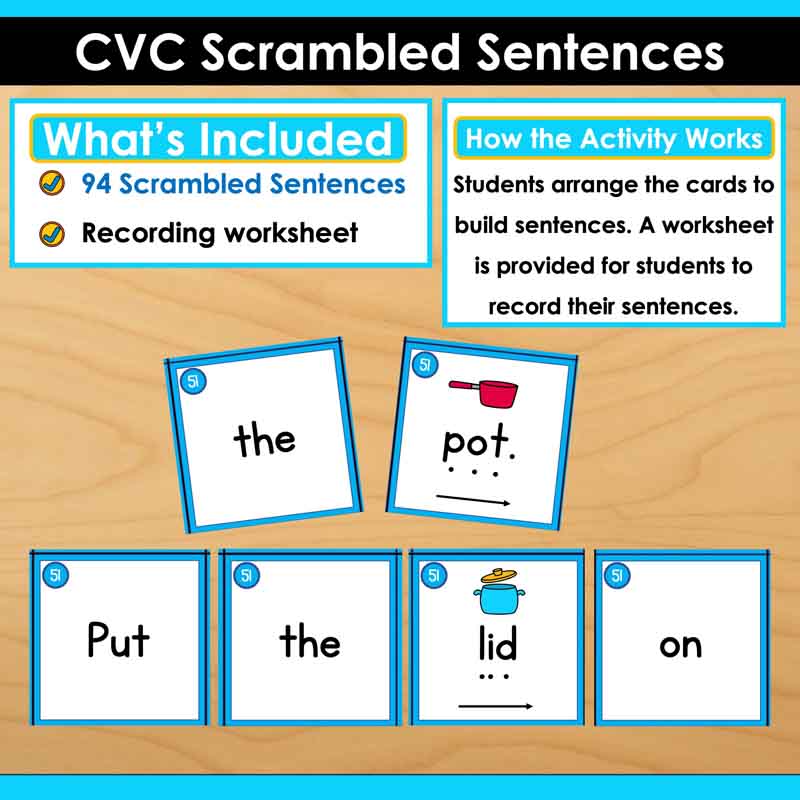 CVC Words Scrambled Sentences Center