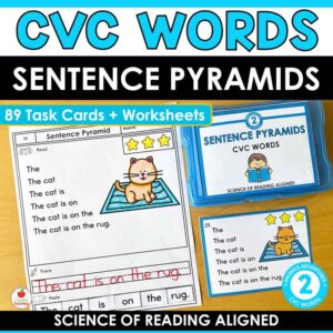 CVC Word Sentence Pyramids Task Cards and Worksheets