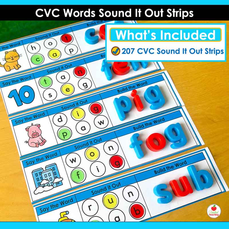 What's included in the CVC Words Sound It Out Strips packet