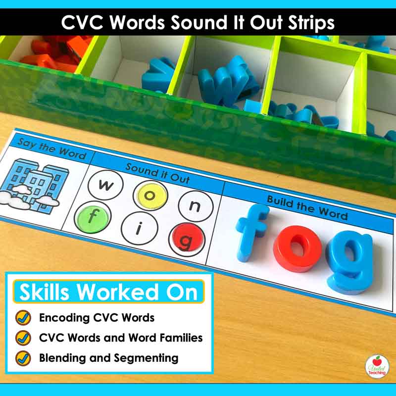 Skills worked on by the CVC Words Sound It Out Strips