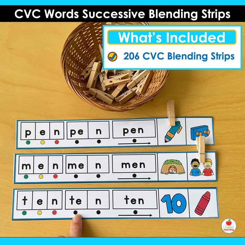 What's included in the CVC Words Successive Blending Strips packet